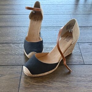 croft & barrow Black Canvas Wedge Espadrilles with Brown Ankle Strap